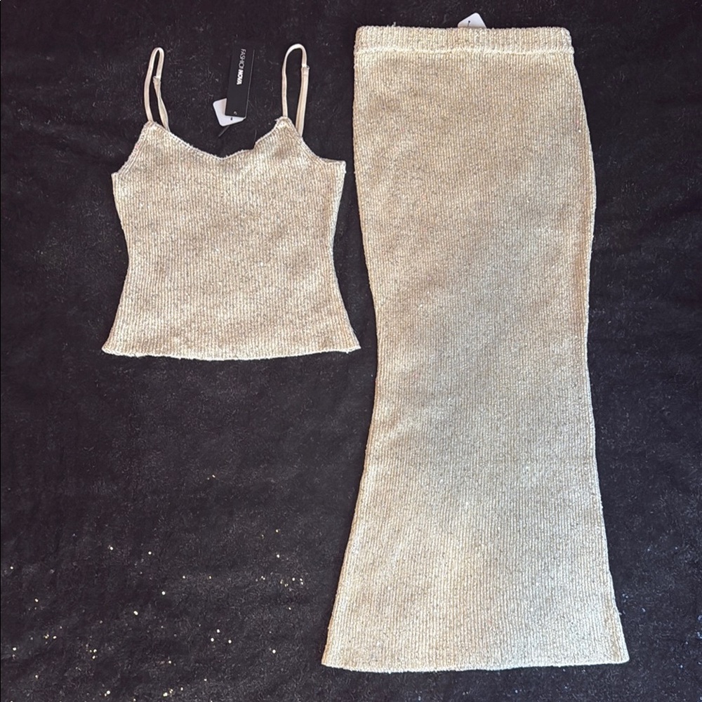Fashion Nova Cream Knit Pencil Skirt